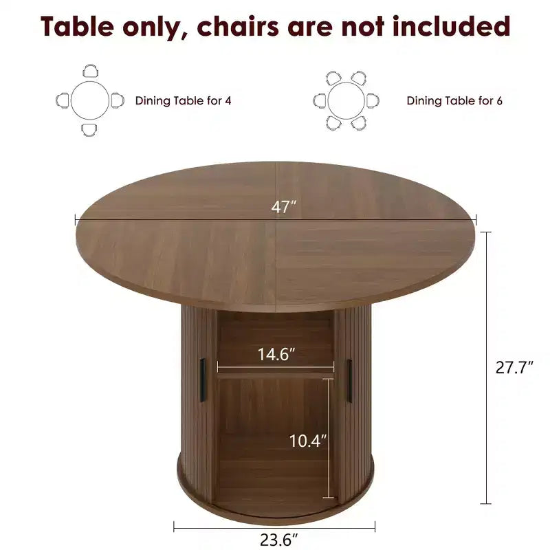 Table à manger ronde 47 pouces pour 4, étagère de rangement 2 niveaux avec porte coulissante en bois, table de cuisine pour salle à manger, salon