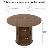 Table à manger ronde 47 pouces pour 4, étagère de rangement 2 niveaux avec porte coulissante en bois, table de cuisine pour salle à manger, salon