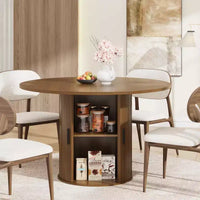 Table à manger ronde 47 pouces pour 4, étagère de rangement 2 niveaux avec porte coulissante en bois, table de cuisine pour salle à manger, salon
