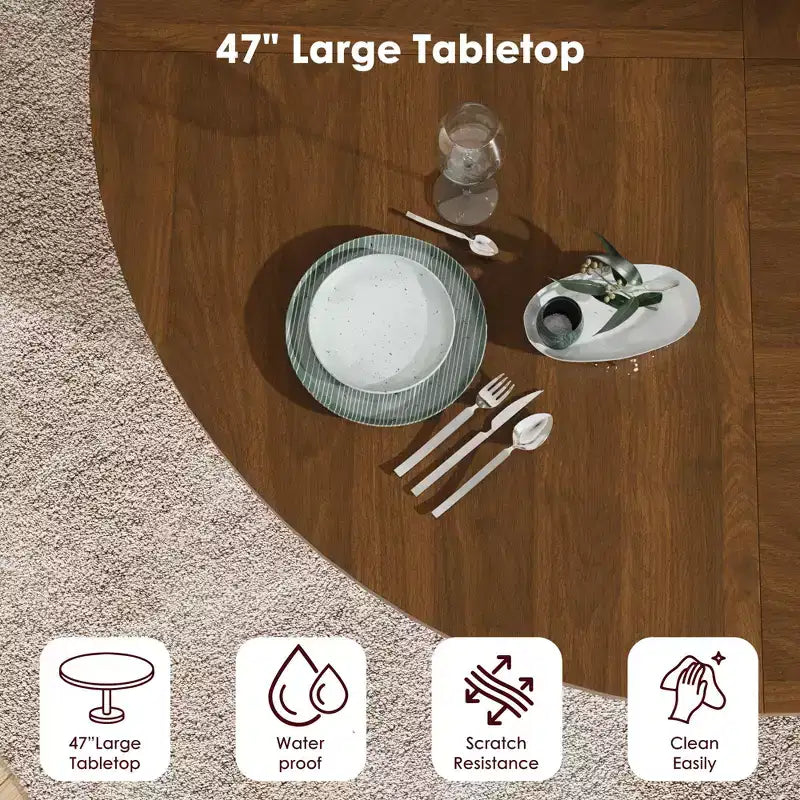 Table à manger ronde 47 pouces pour 4, étagère de rangement 2 niveaux avec porte coulissante en bois, table de cuisine pour salle à manger, salon