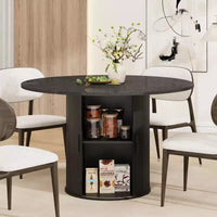 Table à manger ronde 47 pouces pour 4, étagère de rangement 2 niveaux avec porte coulissante en bois, table de cuisine pour salle à manger, salon