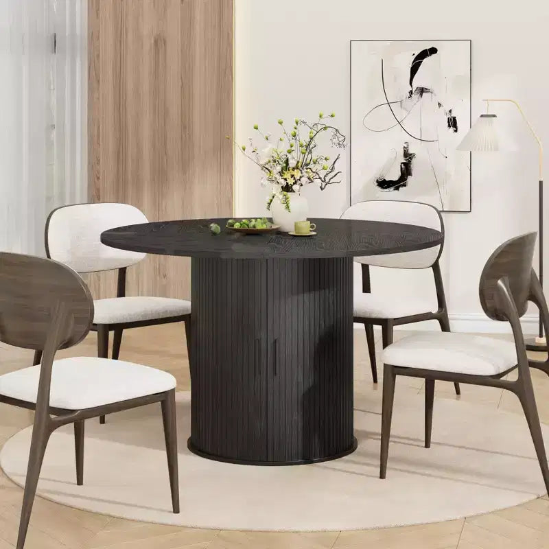 Table à manger ronde 47 pouces pour 4, étagère de rangement 2 niveaux avec porte coulissante en bois, table de cuisine pour salle à manger, salon