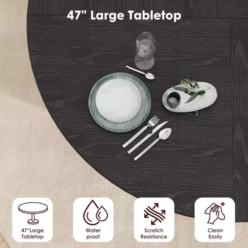 Table à manger ronde 47 pouces pour 4, étagère de rangement 2 niveaux avec porte coulissante en bois, table de cuisine pour salle à manger, salon