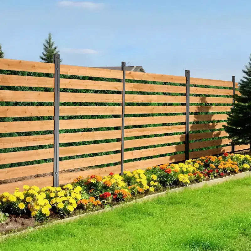 Clôture d'intimité en bois VEVOR, clôture de climatiseur 48 x 49 x 28 pouces, écran d'intimité extérieur solide à 2 panneaux en bois avec piquets en métal, cadre en acier, marron