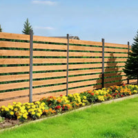 Clôture d'intimité en bois VEVOR, clôture de climatiseur 48 x 49 x 28 pouces, écran d'intimité extérieur solide à 2 panneaux en bois avec piquets en métal, cadre en acier, marron