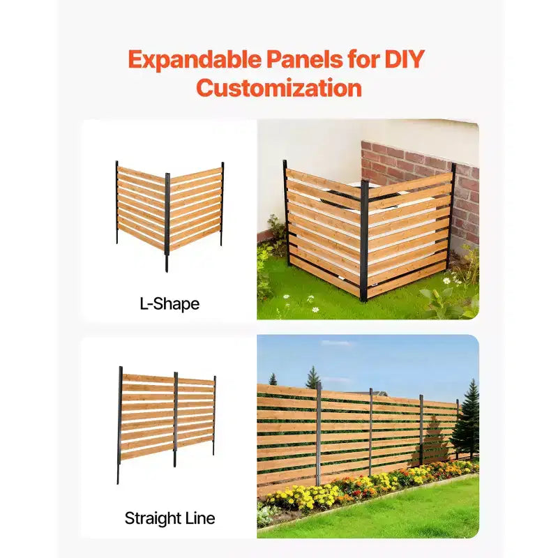 Clôture d'intimité en bois VEVOR, clôture de climatiseur 48 x 49 x 28 pouces, écran d'intimité extérieur solide à 2 panneaux en bois avec piquets en métal, cadre en acier, marron