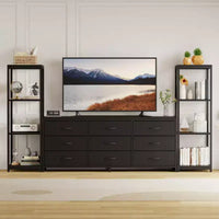 TV Stand for TVs up to 75-inch,Industrial Entertainment Center with 6 Fabric Drawers&Two 4-Tier Storage Shelves,Media Console for Living Room&Bedroom