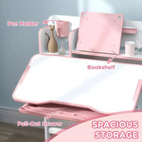 Pupitre et chaise pour enfants Qaba, ensemble bureau et chaise d'étude pour enfants réglable en hauteur avec plateau inclinable, tiroir de rangement et porte-livre, rose