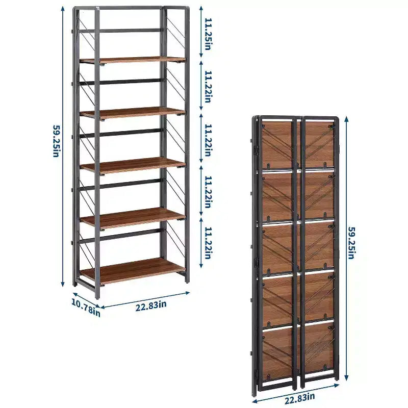 Étagère pliante 4/5 niveaux - bibliothèque industrielle gain de place sans assemblage pour bureau à domicile