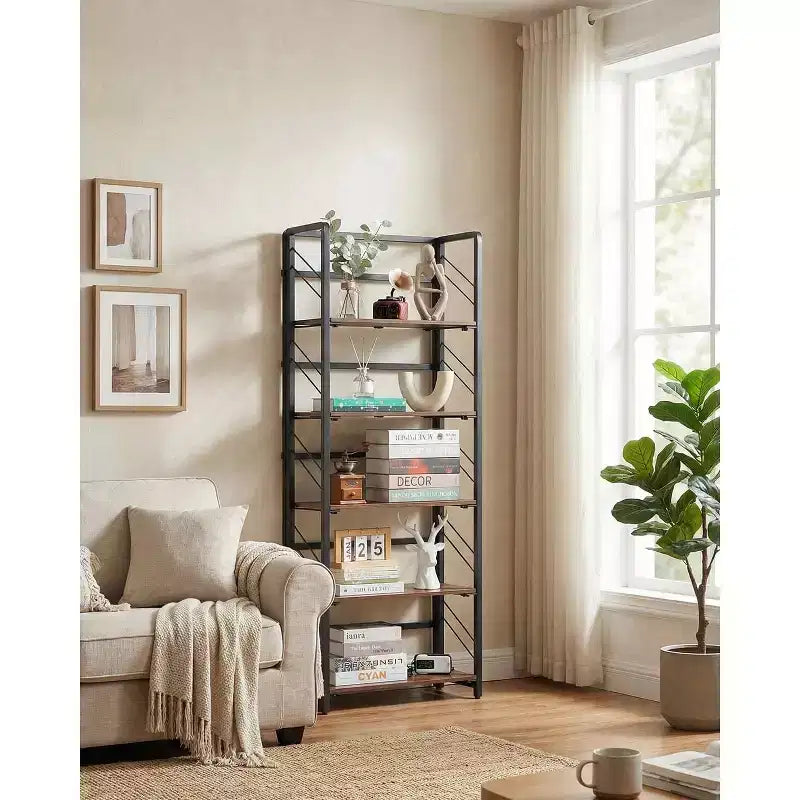 Étagère pliante 4/5 niveaux - bibliothèque industrielle gain de place sans assemblage pour bureau à domicile