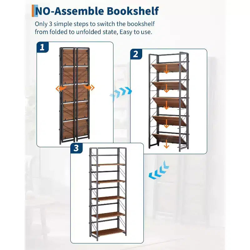 Étagère pliante 4/5 niveaux - bibliothèque industrielle gain de place sans assemblage pour bureau à domicile