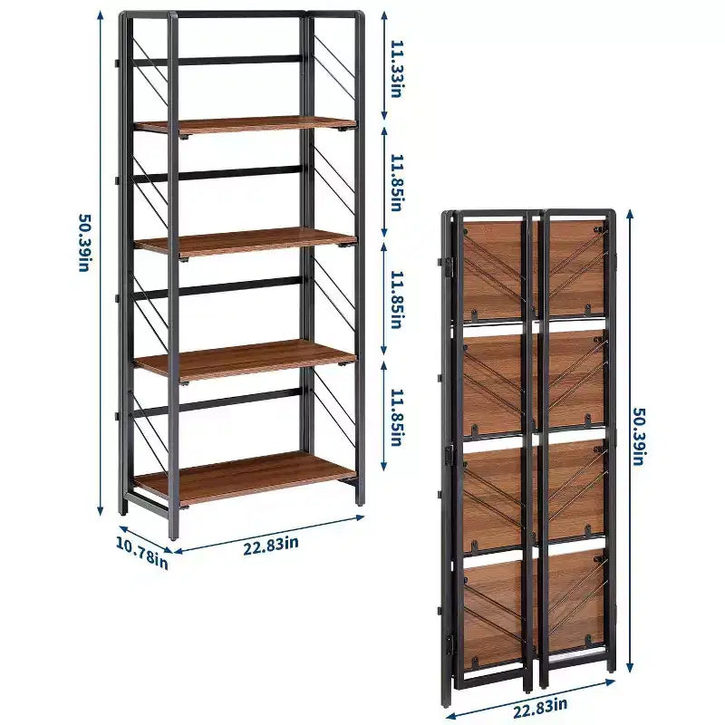 Étagère pliante 4/5 niveaux - bibliothèque industrielle gain de place sans assemblage pour bureau à domicile
