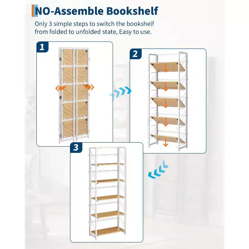 Étagère pliante 4/5 niveaux - bibliothèque industrielle gain de place sans assemblage pour bureau à domicile