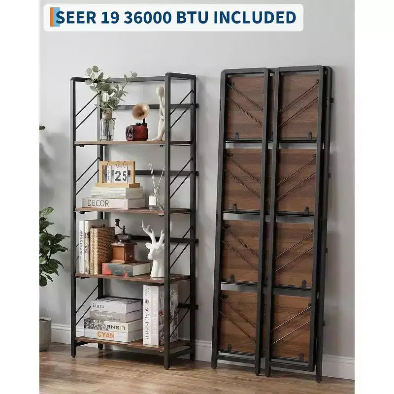 Étagère pliante 4/5 niveaux - bibliothèque industrielle gain de place sans assemblage pour bureau à domicile