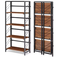 4/5-Tier Folding Shelf - No-Assembly Space-Saving Industrial Bookshelf for Home Office