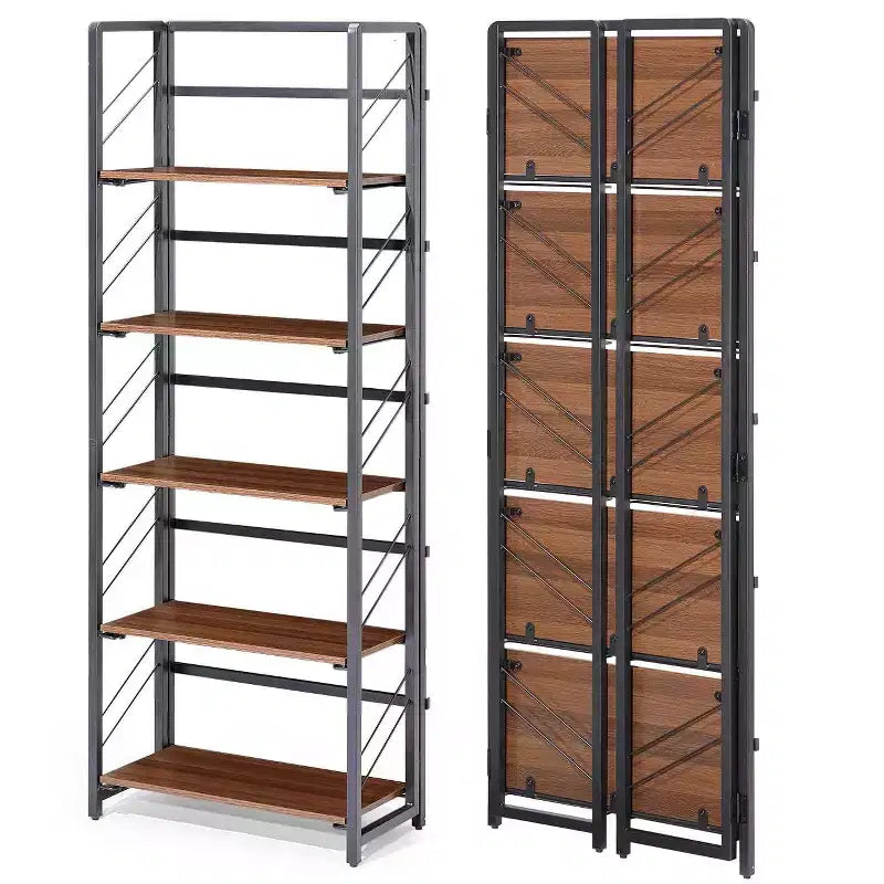 Étagère pliante 4/5 niveaux - bibliothèque industrielle gain de place sans assemblage pour bureau à domicile