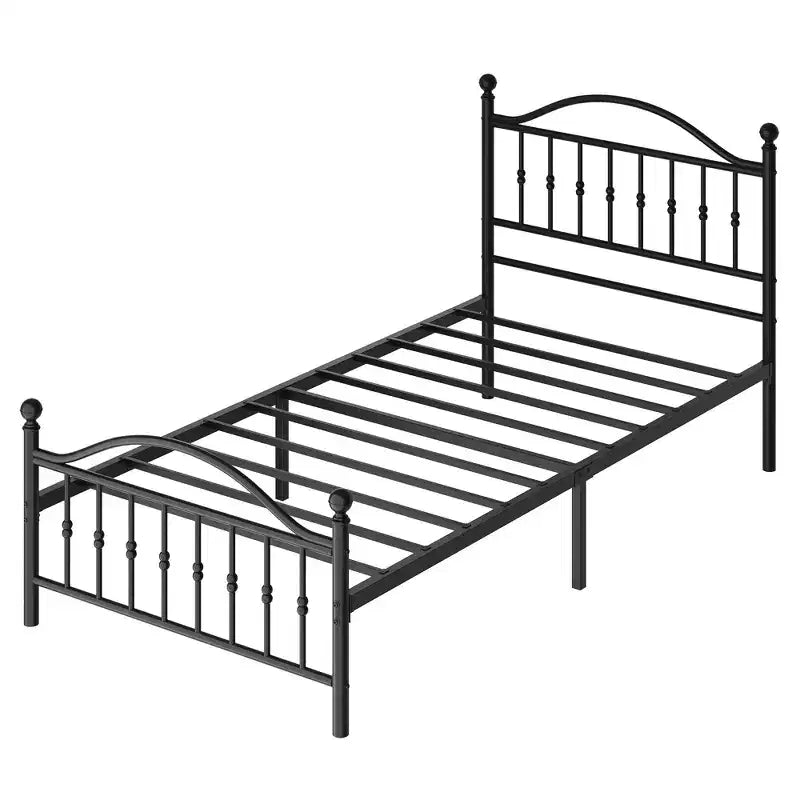 Cadre de lit plateforme robuste en métal avec tête de lit - Taille simple - Sommier durable