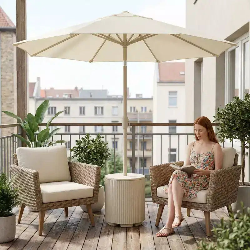 NAYSAYE Table d'appoint à parasol - table de patio extérieure avec trou pour parasol, table basse moderne de bord de piscine pour porche, pique-nique et jardin, montage facile