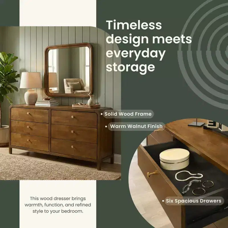 Ensemble de chambre Roundhill Furniture Eldren en bois, lit plateforme avec commode, miroir et table de chevet, finition noyer