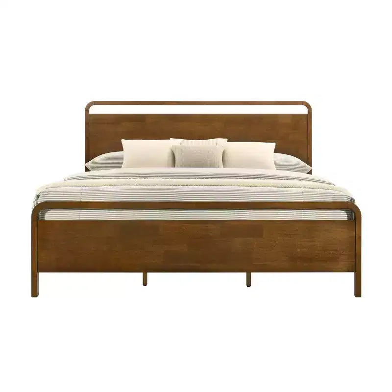 Ensemble de chambre Roundhill Furniture Eldren en bois, lit plateforme avec commode, miroir et table de chevet, finition noyer