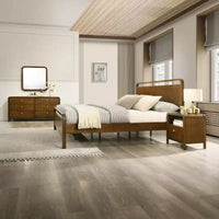 Ensemble de chambre Roundhill Furniture Eldren en bois, lit plateforme avec commode, miroir et table de chevet, finition noyer