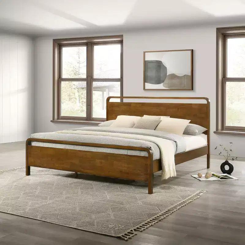 Ensemble de chambre Roundhill Furniture Eldren en bois, lit plateforme avec commode, miroir et table de chevet, finition noyer