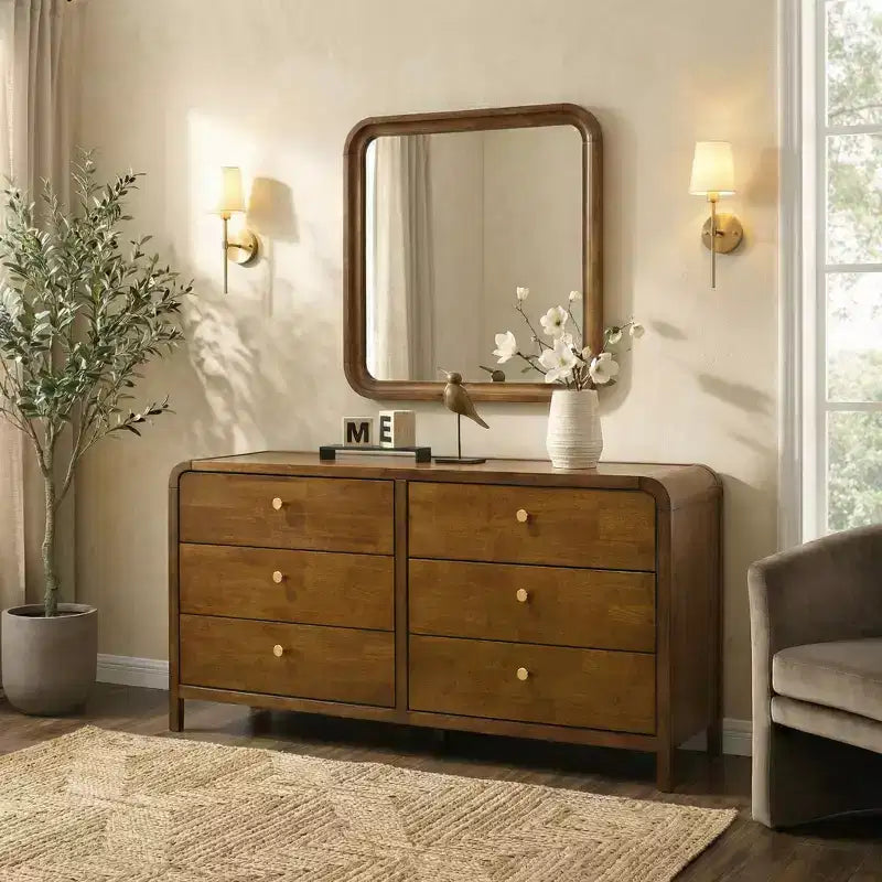 Ensemble de chambre Roundhill Furniture Eldren en bois, lit plateforme avec commode, miroir et table de chevet, finition noyer