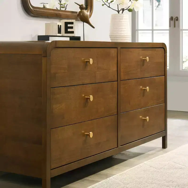 Ensemble de chambre Roundhill Furniture Eldren en bois, lit plateforme avec commode, miroir et table de chevet, finition noyer