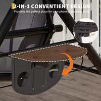 Balançoire de porche 3 places d'extérieur avec support, balançoire de patio avec auvent réglable, coussins amovibles épaissis et porte-gobelets pour jardin