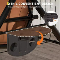 Balançoire de porche 3 places d'extérieur avec support, balançoire de patio avec auvent réglable, coussins amovibles épaissis et porte-gobelets pour jardin