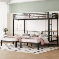 Lit superposé triple en métal Bellemave, deux lits jumeaux superposés et un lit jumeau, en forme de L détachable, convertible en 3 lits, barrières de sécurité et étagère, noir