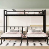 Lit superposé triple en métal Bellemave, deux lits jumeaux superposés et un lit jumeau, en forme de L détachable, convertible en 3 lits, barrières de sécurité et étagère, noir