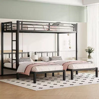 Lit superposé triple en métal Bellemave, deux lits jumeaux superposés et un lit jumeau, en forme de L détachable, convertible en 3 lits, barrières de sécurité et étagère, noir