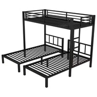Lit superposé triple en métal Bellemave, deux lits jumeaux superposés et un lit jumeau, en forme de L détachable, convertible en 3 lits, barrières de sécurité et étagère, noir