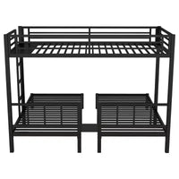 Lit superposé triple en métal Bellemave, deux lits jumeaux superposés et un lit jumeau, en forme de L détachable, convertible en 3 lits, barrières de sécurité et étagère, noir