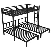Lit superposé triple en métal Bellemave, deux lits jumeaux superposés et un lit jumeau, en forme de L détachable, convertible en 3 lits, barrières de sécurité et étagère, noir