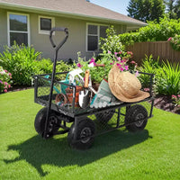 Chariot de jardin robuste en acier, 227 kg, chariot utilitaire pliant avec côtés et doublure en maille amovibles, pneus pneumatiques de 25,4 cm, poignée de traction