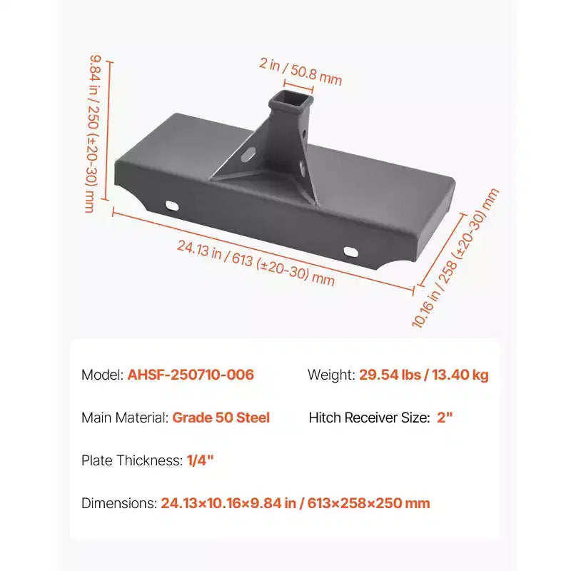 Plaque de montage pour mini-chargeuse VEVOR 1/4 po avec attelage récepteur double, plaque de montage universelle à attache rapide, capacité de 680 kg, plaques de chargeur en acier robuste, grise