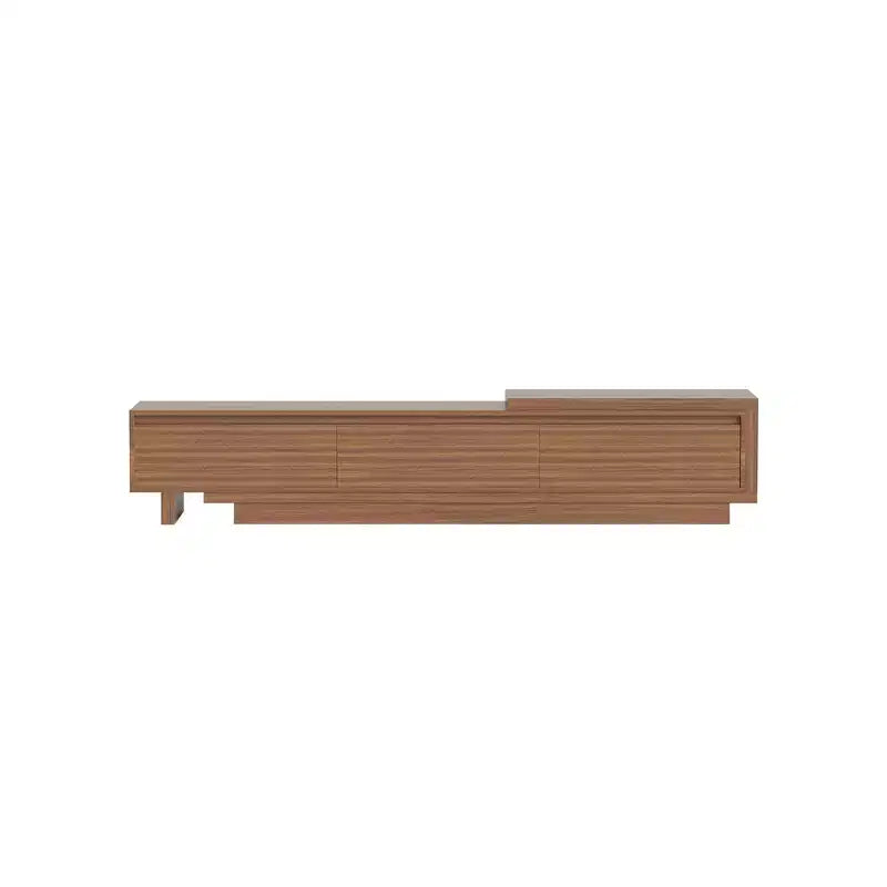 Meuble TV extensible Luck Live du milieu du siècle 78,74-102,3 po avec 3 tiroirs, façade texturée et console multimédia moderne pour salon