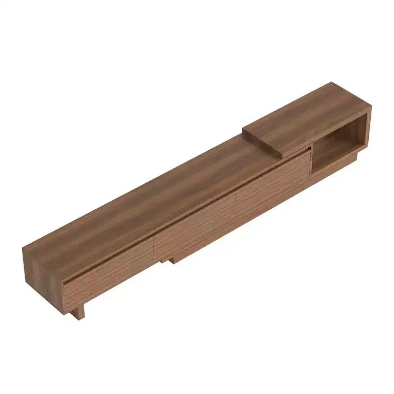 Meuble TV extensible Luck Live du milieu du siècle 78,74-102,3 po avec 3 tiroirs, façade texturée et console multimédia moderne pour salon