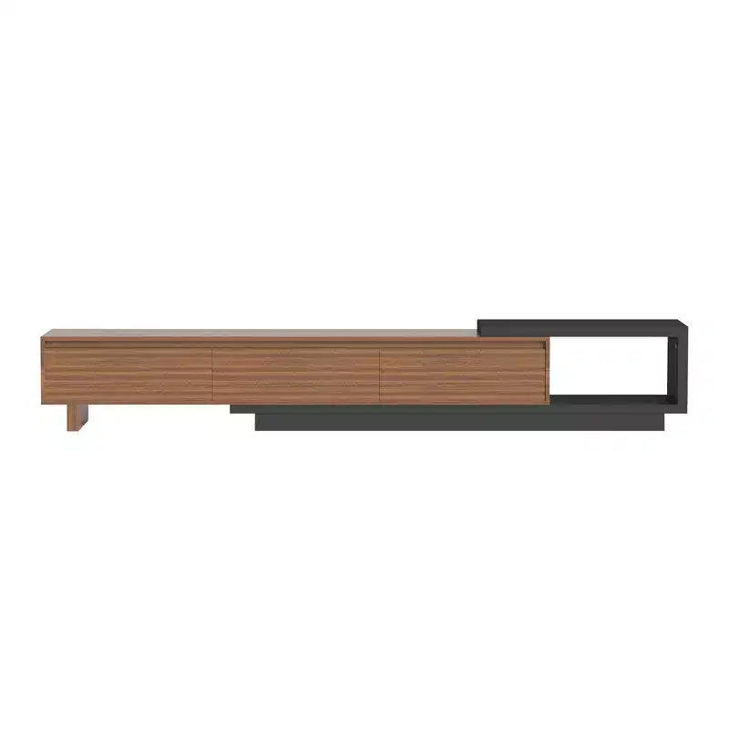 Meuble TV extensible Luck Live du milieu du siècle 78,74-102,3 po avec 3 tiroirs, façade texturée et console multimédia moderne pour salon