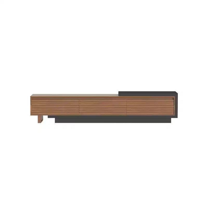Meuble TV extensible Luck Live du milieu du siècle 78,74-102,3 po avec 3 tiroirs, façade texturée et console multimédia moderne pour salon