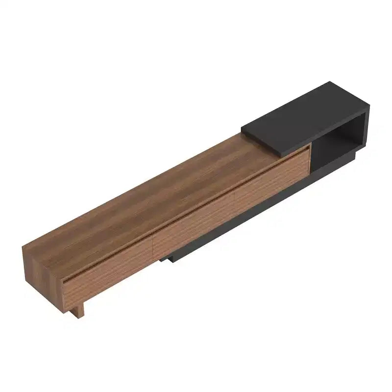 Meuble TV extensible Luck Live du milieu du siècle 78,74-102,3 po avec 3 tiroirs, façade texturée et console multimédia moderne pour salon
