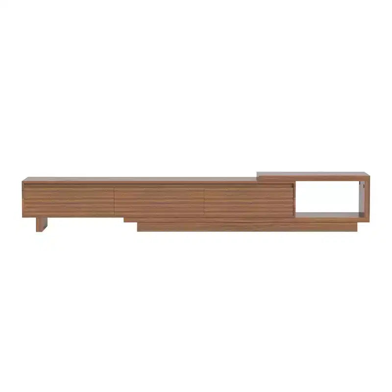 Meuble TV extensible Luck Live du milieu du siècle 78,74-102,3 po avec 3 tiroirs, façade texturée et console multimédia moderne pour salon