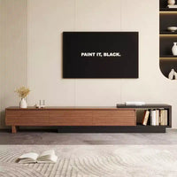 Meuble TV extensible Luck Live du milieu du siècle 78,74-102,3 po avec 3 tiroirs, façade texturée et console multimédia moderne pour salon