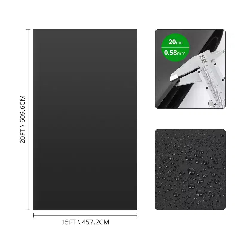 Bâche de bassin en LLDPE noire 15x20 pi, 20 mil résistante aux UV, préformée pour bassins extérieurs à poissons et koï