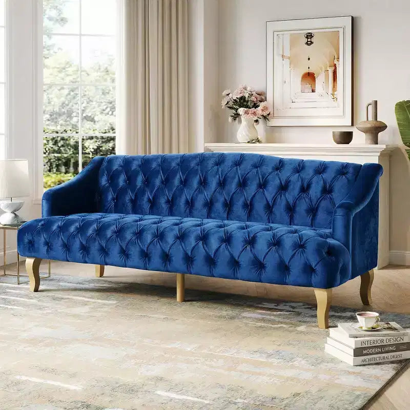 Canapé 3 places en velours Christopher Knight Home Thomas, style moderne du milieu du siècle, 184,8 cm, avec pieds incurvés en bois