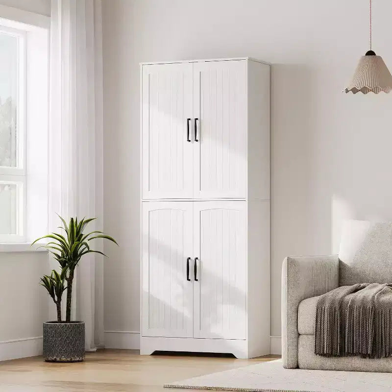 Armoire de cuisine de style ferme, 71 armoire de rangement haute en bois avec 4 portes et étagères réglables, buffet pour salle à manger et salon