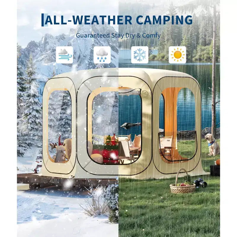Tente bulle pop-up toutes saisons, tente de pluie transparente, abri solaire de camping instantané avec sac de transport pour patio, jardin, terrasse