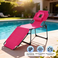 Chaise longue de soleil pliante avec trou pour le visage 75 x 28, fauteuil inclinable portable, dossier réglable 5 positions, comprend oreiller et poche latérale pour la plage